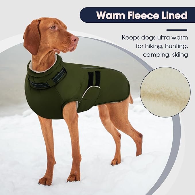 IECOii XXXL Dog Coat for Large Dogs Waterproof Dog Jacket with Collar Built in, Reflective Winter Jacket with Fleece Lined Warm Cold Weather Coats for Extra Large Dogs, Great Dane, Army Green - 3XL
