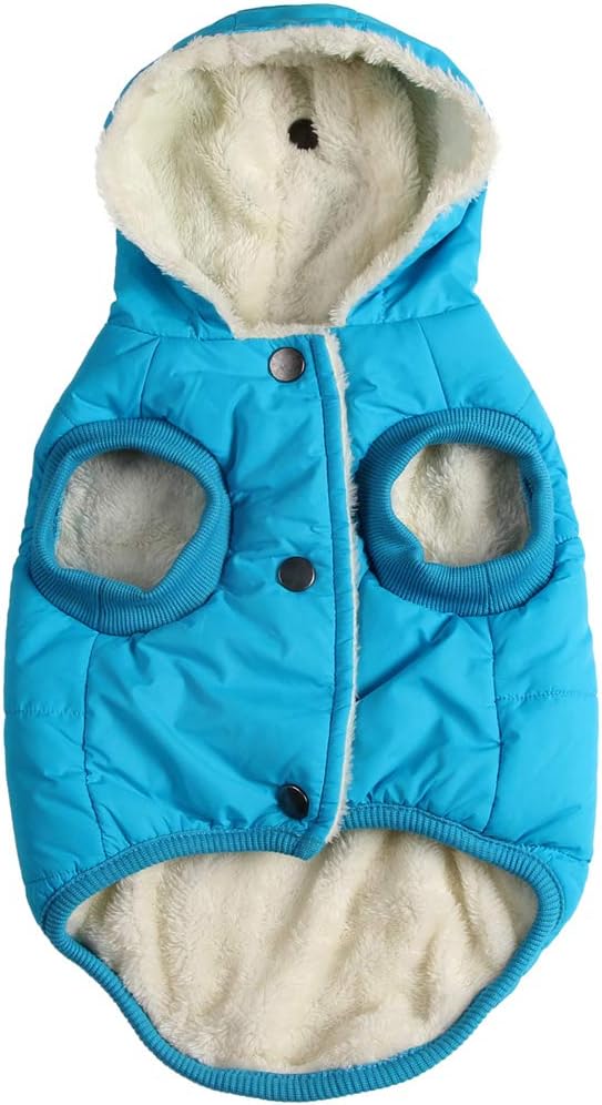 Fleece Lining Extra Warm Dog Hoodie in Winter,Small Dog Jacket Puppy Coats with Hooded,Light Blue XS
