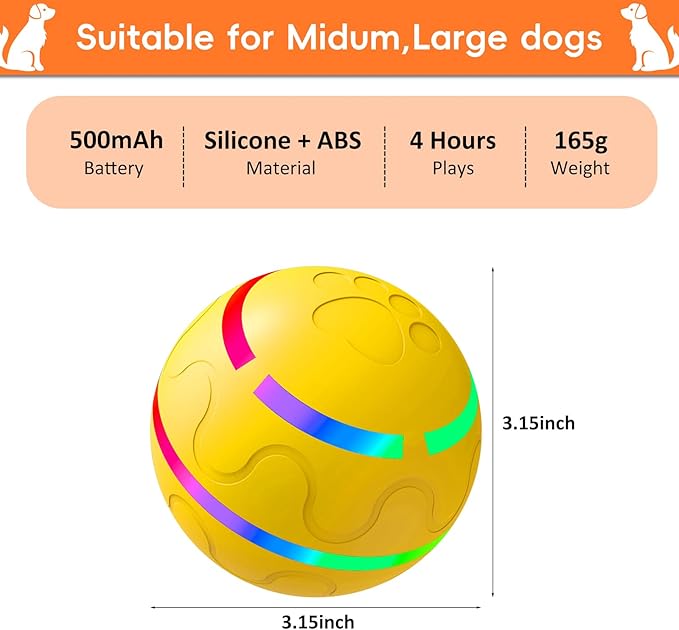 Interactive Dog Toy, Smart Interactive Dog Ball Remote Control, Automatic Moving, Bouncing, Vibrating Pet Toys for Medium Large Dogs, Safe Material, Rechargeable and Waterproof