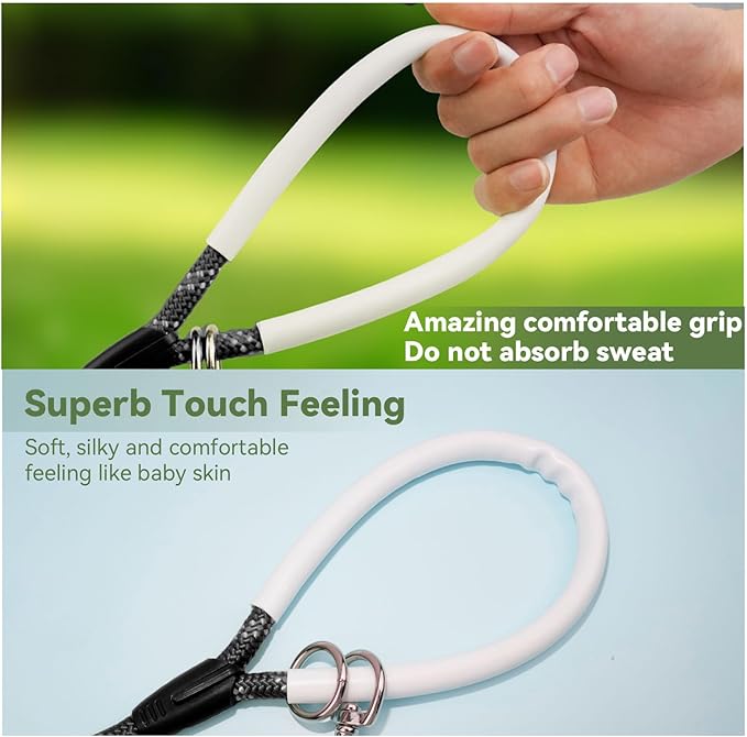 Nylon Dog Leash 6FT 10FT 20FT 30FT Diameter 2/5 Inch with Comfortable Silicone Handle Highly Reflective No Tangle for Medium Large Dogs Outside Walking Camping Backyard. (Black, 20FT * 2/5Inches)