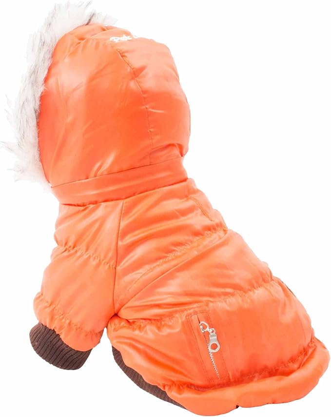 PET LIFE Classic Metallic Fashion Pet Dog Coat Jacket Parka w/ 3M Insulation and Removable Hood, Medium, Metallic Orange