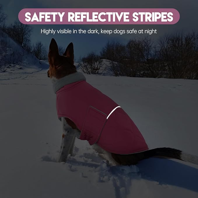 BRKURLEG Dog Winter Jacket, Warm Dog Winter Coats for Small and Medium Large Dogs, Reflective Adjustable Pet Cold Weather Coats, Waterproof Dogs Snow Jacket Clothes Fleece Vest (L, Rose Red)