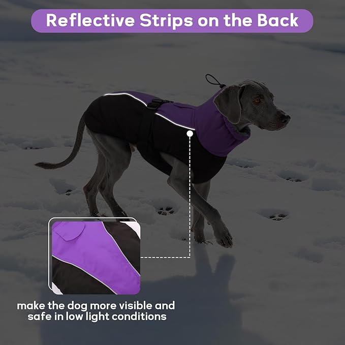 IDOMIK Dog Winter Coat, Reflective Waterproof Dog Jacket for Cold Weather, Warm Pet Coats for Small Medium Large Dogs, High Collar Doggy Fleece Snow Jacket, Winter Vest with Adjustable Buckle,3XL
