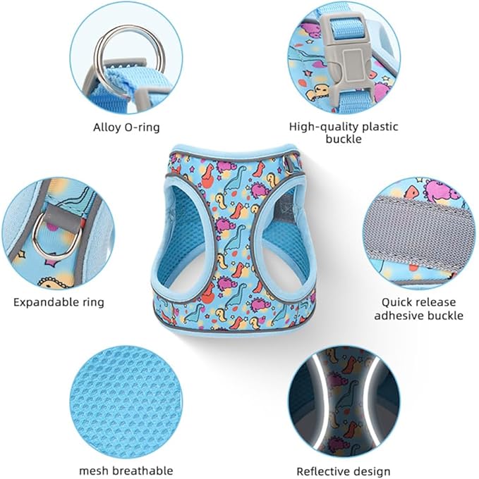 Step in Dog Harness and Leash Set, Flower Adjustable Easy Walk Puppy Harnesses, Soft Mesh Pet Vest Harness Small Size Dog Adjustable No Pull Dog Harness for Small Medium Dogs(Bee, M)