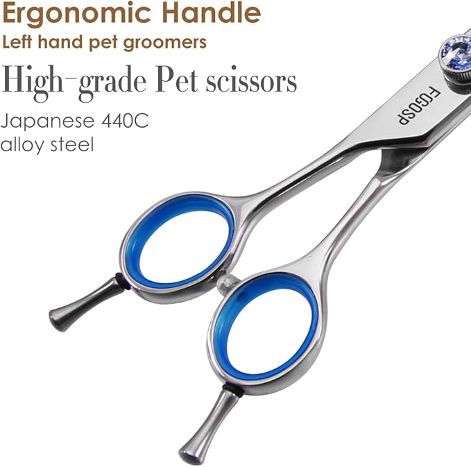 Left Handed Curved Dog Grooming Scissors 7.5 inch Professional Curved Shears Grooming for Poodle Large Dogs Pet 30 Degree Japanese 440C Super Sharp (7.5 curved)