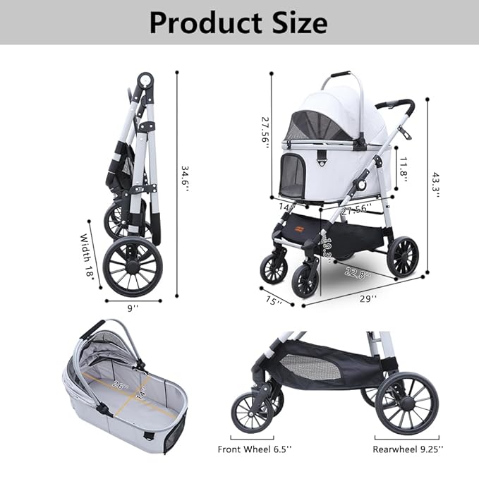 Extra Large Pet Stroller, Jumbo Dog Stroller Fits 3 Small Pets up to 50lbs, Heavy-Duty Stable Strollers with Shock Absorbing Wheels & Locking Brakes, for Walking, Jogging, Vet Visits