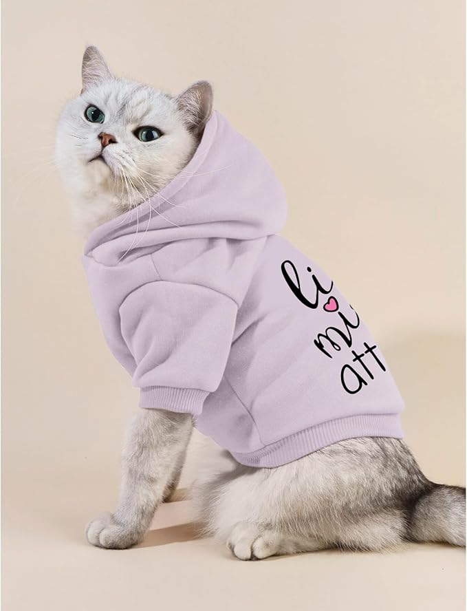 Cat Hoodies for Cats Puppy Pet Clothes Cat Apparel Little Miss Attitude Print Dog Hoodie for Small Medium Dogs Outfits for Kittens(Purple,S)
