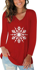 Tobrief Women's Long Sleeve V-Neck Shirts Fall Graphic Tees Loose Casual T-Shirt