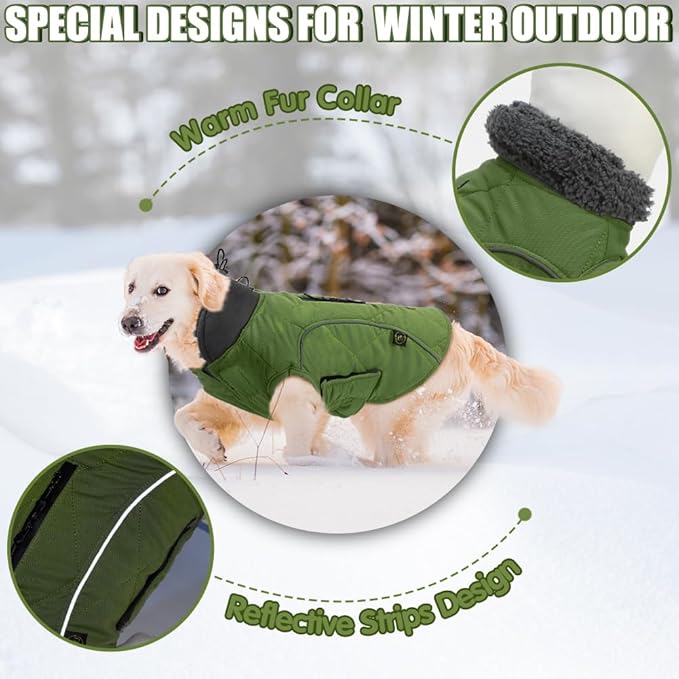 EMUST Winter Dog Coats, Fleece Pet Apparel for Cold Weather, British Style Windproof Warm Dog Jacket for Winter, Green, XS