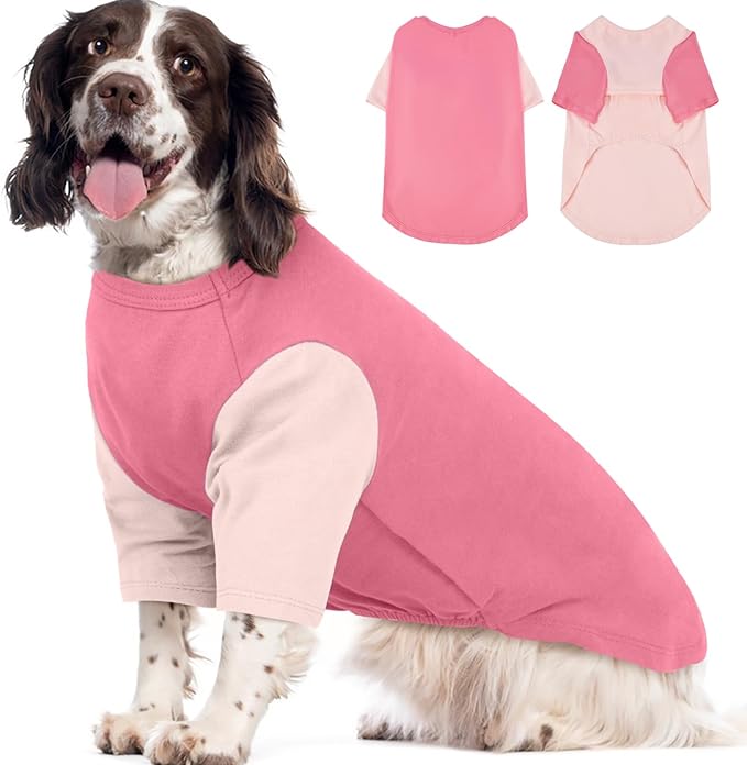 2 Pack Dog Shirt for Large Dogs XXL - Soft Breathable Cotton Tees, Freedom of Movement Prevents Overheating Clothes for Border Collie, Pitbull, Boxer,Sleep, Hiking, Play, Casual Wear, Pink