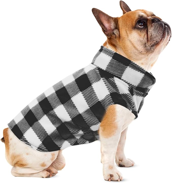 Kama Bridal Dog Spring Autumn Winter Coat Pullover Fleece Vest for Cats & Dogs - Thin Sweater, Black & White Plaid (L)