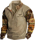 HOTYD Aztec Cowboy Mens Hoodie Vintage Graphic Western Hoodies Casual Long Sleeve 1/4 Zip Pullover Mens Country Jacket