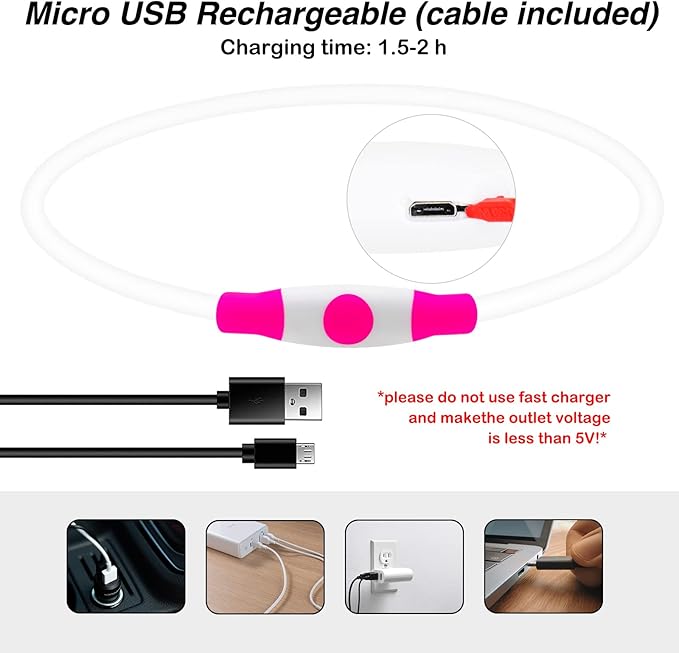 Light Up Dog Collar, USB Rechargeable Dlitk LED Dog Collar 1 Count, TPU Cuttable Glow Collar for Dogs, Dog Light for Large Medium Dogs Walking at Night (Pink)