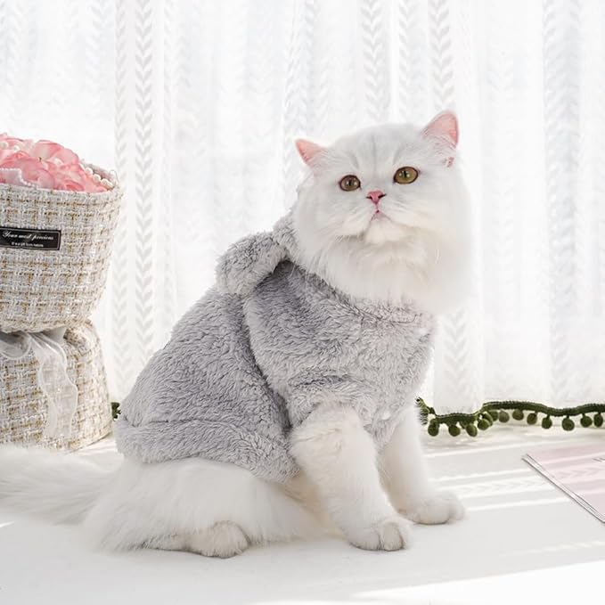 Cat Bunny Ears Costume Cute Dog Kitten Hoodies Sweater Rabbit Ears Puppy Pet Apparel (XXX-Large,Gray)