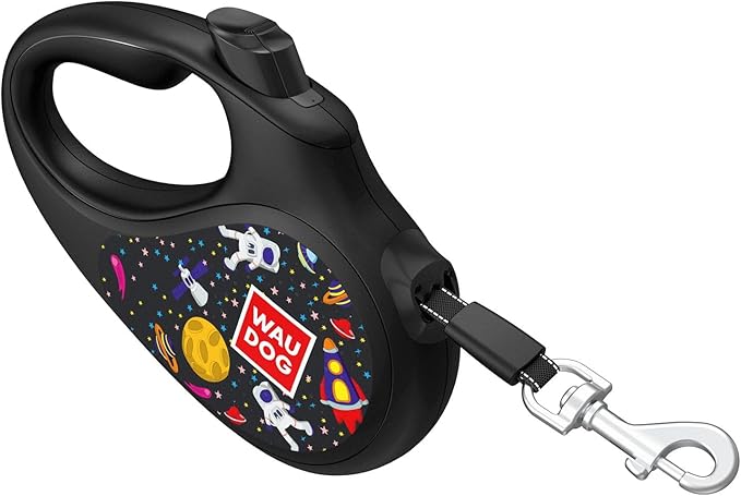 WAUDOG Retractable Dog Leash 16 Ft - 360° Tangle Free - Heavy Duty Pet Walking Leash for X-Small Small Medium Large Dog or Cat with One-Handed Brake Pause Lock (L, NASA)