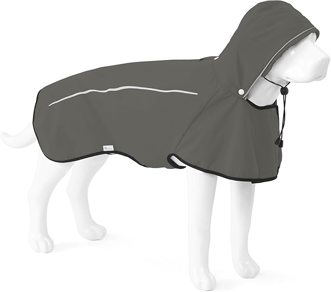 Mile High Life Dog Raincoat, Adjustable Waterproof Pet Rain Jacket, Reflective Hooded Poncho for Small Medium Large Dogs, Lightweight Breathable Pet Rain Coat (Dark Gray,M Chest 22"-28")