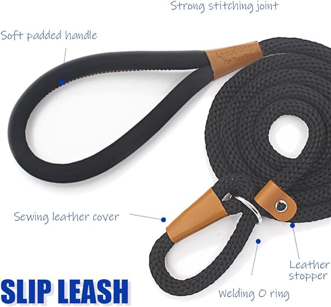 lynxking 6 FT Dog Leash Slip Lead 2 Pack Strong Heavy Duty Braided Dog Training Leash No Pull Training Lead Leashes for Medium Large and Small Dogs