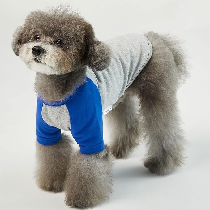 Dog Shirt for Small and Large Dogs Raglan Cotton T-Shirts Soft Breathable Dog Shirts pet Clothes Gray Series (Small, Gray/Blue)