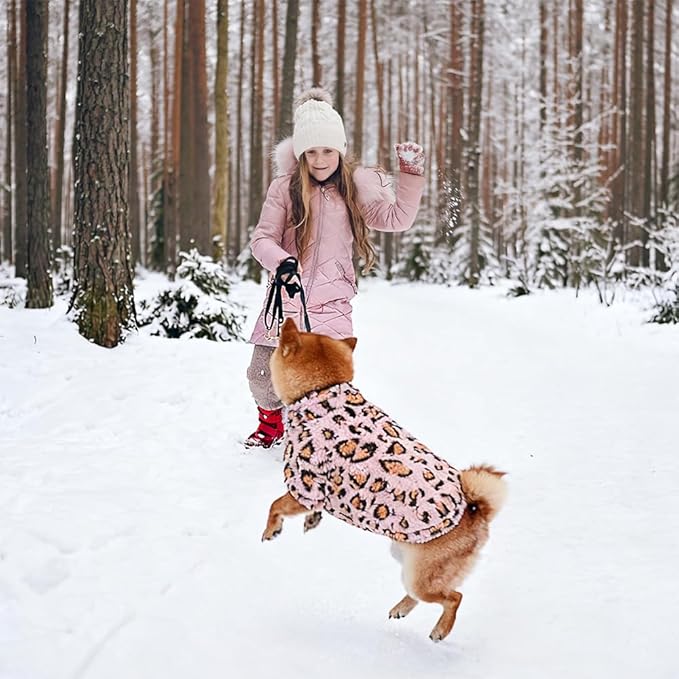 GreenJoy Leopard Print Dog Sweater – Stretchy Fleece Dog Turtleneck Sweatshirt for Puppies & Cats, Soft & Warm Pet Winter Clothes for Small, Medium & Large Dogs (Pink, Large/X-Large)