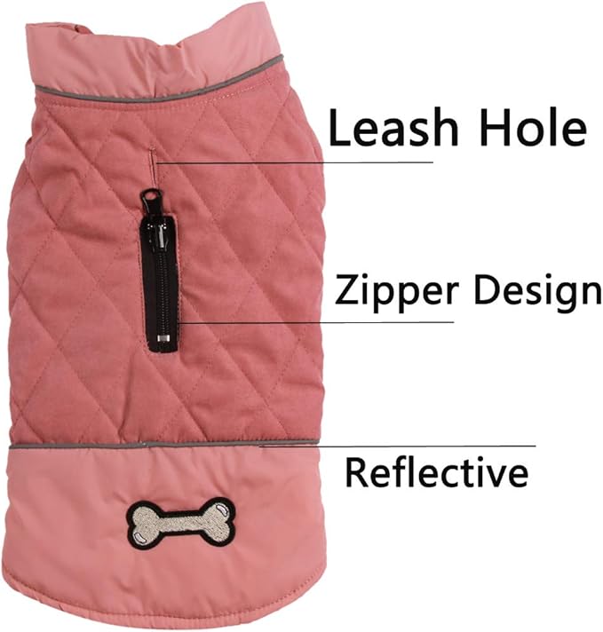 Reversible Dog Coats for Medium Dogs Waterproof Warm Puppy Jacket for Cold Winter,Pink M