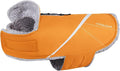 VIVAGLORY Snowrap Dog Coat, Jacket with Harness Hole & Velcro Closure, Dog Coat for Winter & Cold Weather, Fluffy Warm Fleece Lined Reflective Water Resistant for Puppy, XL, Orange