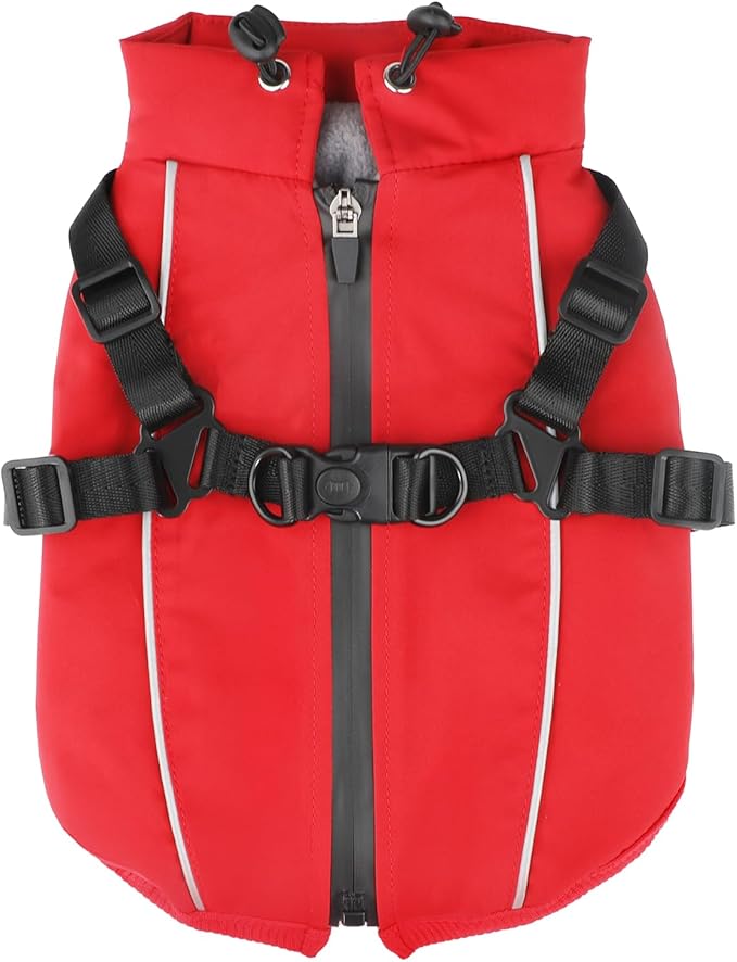 Dog Winter Coat Reflective Water-Resistant Jacket, Fleece Lined Windproof Puppy Coat with Back Zipper & D-Ring, Cold Weather Dog Coats for Small Medium Large Dogs (M, Red)