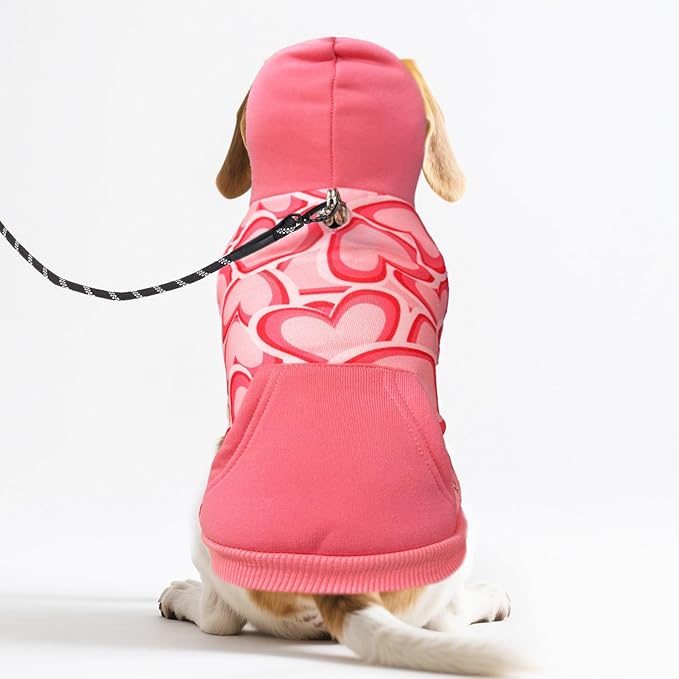 PUPTECK Fall Winter Dog Hoodie Pet Sweatshirt Soft Warm Clothes Fleece Lined with Hat for Small Medium Large Dogs, Pocket Design, Pink L