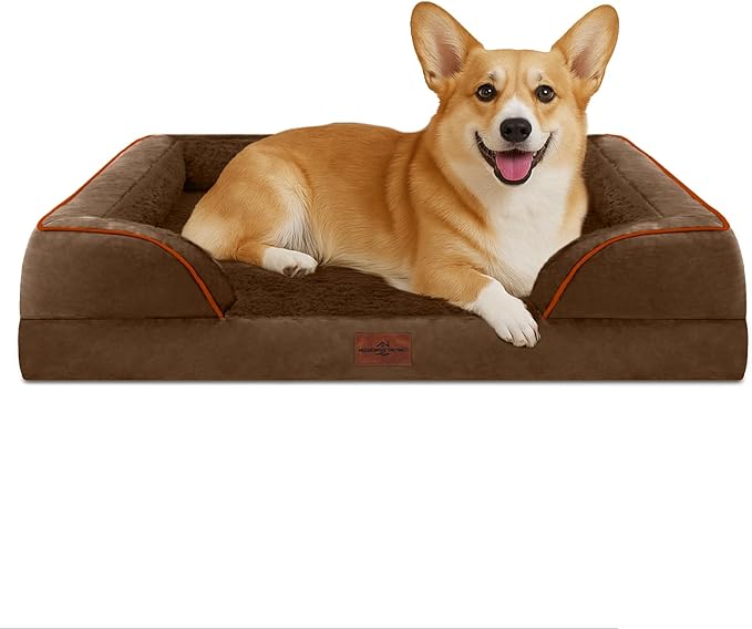 Comfort Expression Orthopedic Dog Bed for Medium Dogs 30x20 Inch, Waterproof Egg Crate Foam Medium Pet Bed with Removable Bolsters, Dog Couch with Washable Cover & Non-Slip Bottom, Dark Brown