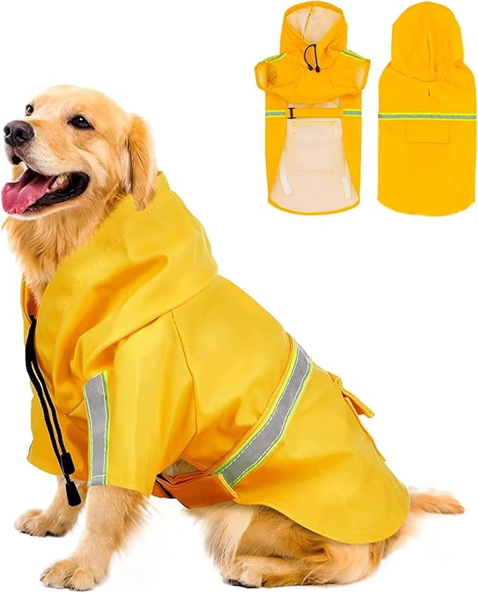 Reflective Strip Dog Raincoat, Ultra - Light Breathable Waterproof Rain Jacket with Hood, Adjustable Sizes for Small/Medium/Large Dogs, (5XL)