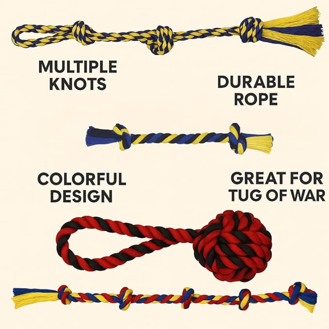 Dog Rope Toys Heavy Chew Toys for Medium & Large Breed Dogs – Durable Rope Toy Set for Teething, Chewing, and Interactive Play(Set of 3 Toys)