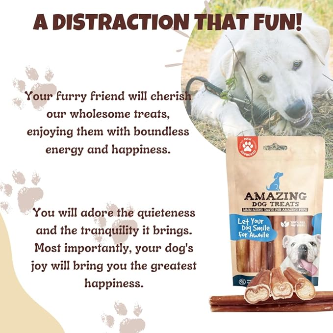 Amazing Dog Treats Bully Sticks 6 Inch - Extra Thick, Long Lasting - 25 Pcs/Pck