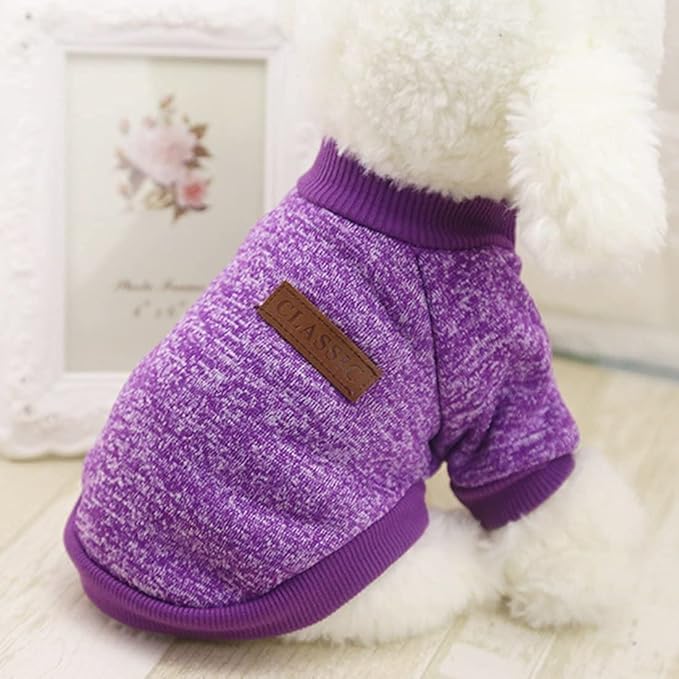 Idepet Pet Dog Classic Knitwear Sweater Fleece Coat Soft Thickening Warm Pup Dogs Shirt Winter Pet Dog Cat Clothes Puppy Customes for Small Dogs (XXS, Purple)