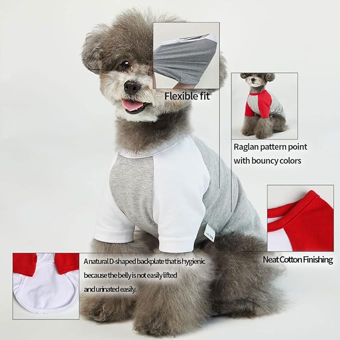 Dog Shirt for Small and Large Dogs Raglan Cotton T-Shirts Soft Breathable Dog Shirts pet Clothes Gray Series (Small, Gray/Mint)