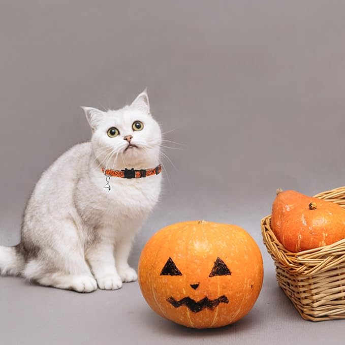 PUPTECK Halloween Cat Collar with Bell 6 Packs Breakaway - Soft Adjustable Kitten Kitty Collars for Small Pet Puppy Bunny with Safety Release Buckle