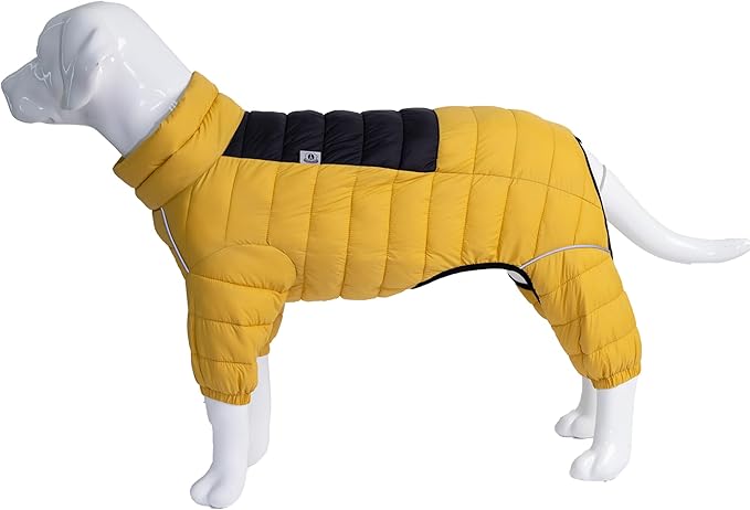 Lovelonglong Dog Coat Dog Warm Jacket, 4 Legs Covered Waterproof Windproof Reflective Warm Dog Vest, Zippered Adjustable Outdoor Dog Snow Jacket for Small Medium Large Dogs Yellow XL