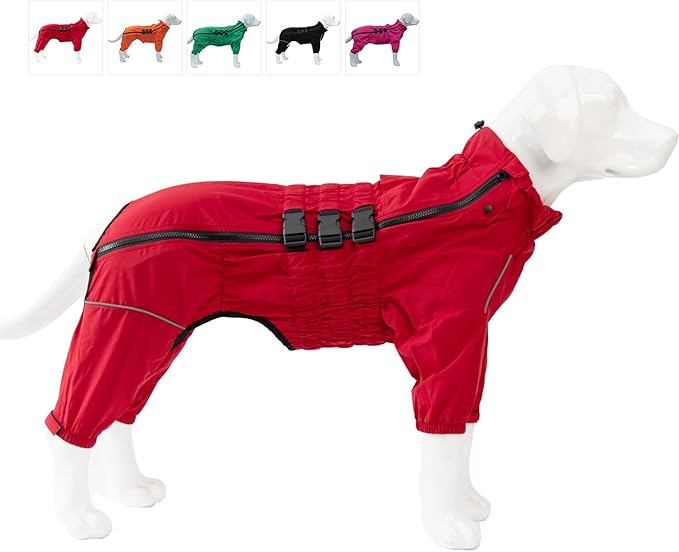 Dogs Waterproof Jacket, Lightweight Waterproof Jacket Reflective Safety Dog Raincoat Windproof Snow-Proof Dog Vest for Pugs English French Bulldog American Pit Bull Red B-M