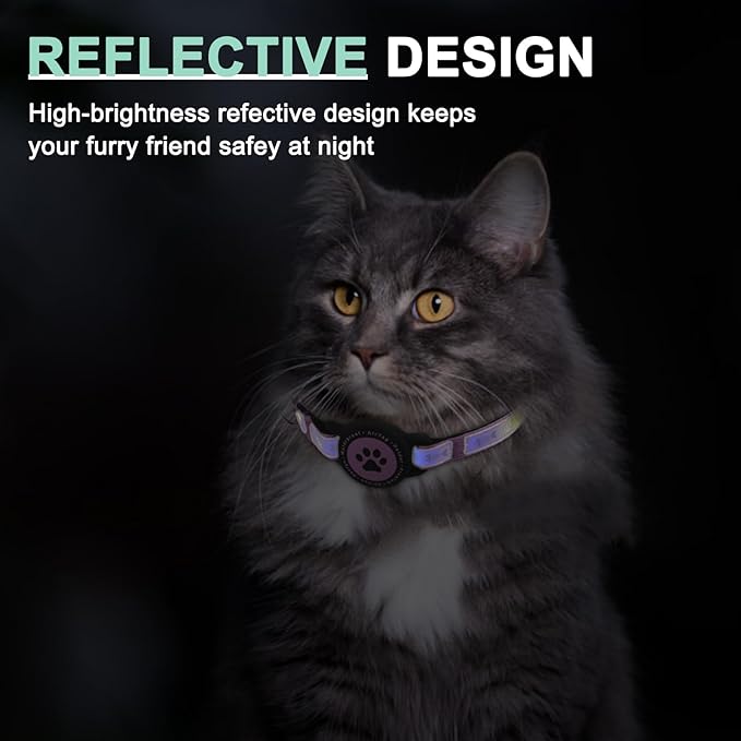 Airtag Cat Collar Breakaway, Reflective Cat Collar with AirTag Holder and Bell, Compatible with Apple Air Tag, Comfortable Padding, Adjustable, Durable (Purple, XS)