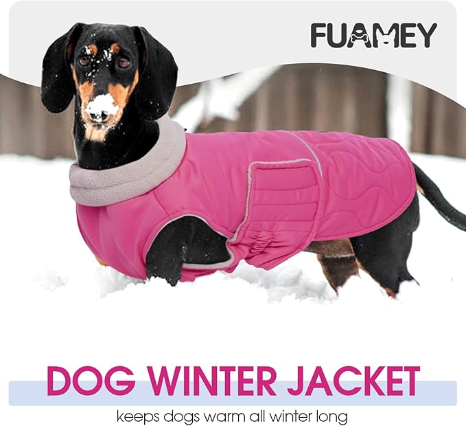 FUAMEY Winter Warm Coat, Fleece Turtleneck Jacket, Thick Waterproof Windproof Cold Weather Coat, Snowsuit Vest for Small to Large Dogs