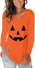 Tobrief Women's Long Sleeve V-Neck Shirts Fall Graphic Tees Loose Casual T-Shirt