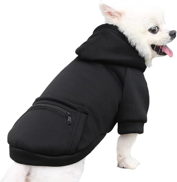Jecikelon Winter Dog Hoodie Sweatshirts with Pockets Warm Clothes for Small Dogs Chihuahua Coat Puppy Custume Clothing (X-Small, Y02-Black)