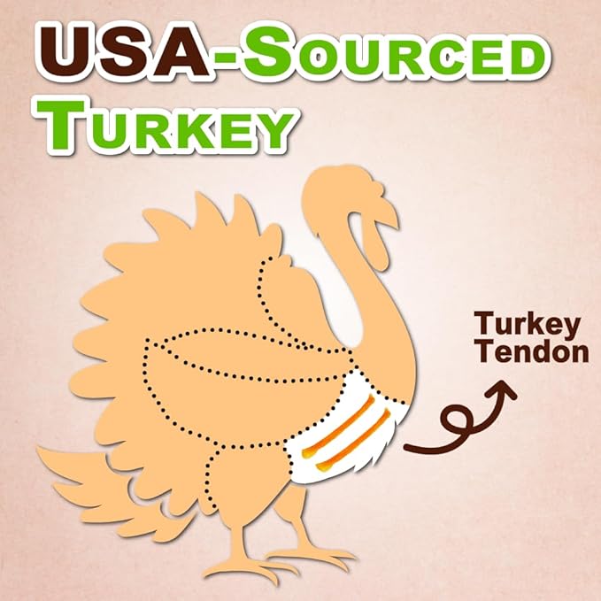 AFreschi Turkey Tendons for Dogs, USA-Sourced, Healthy Dog Treats, Rawhide-Free Puppy Chews, Long Lasting, All Natural, Hypoallergenic Dog Treats for Large Breeds, 10 oz Pack Ring (L)