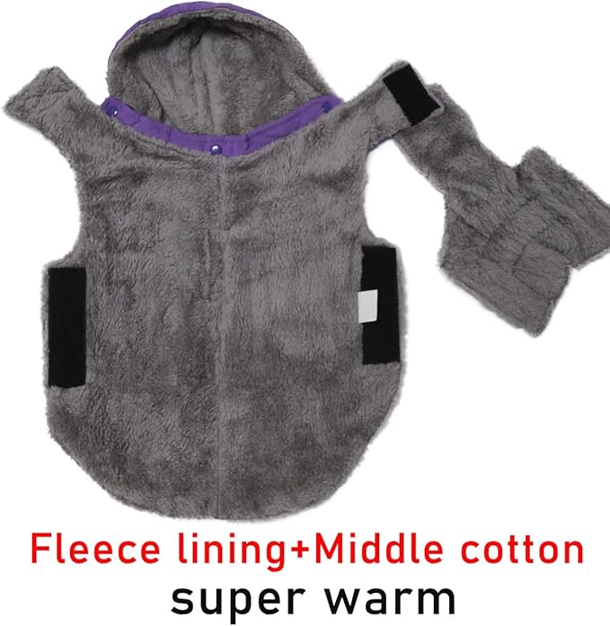 Fleece Dog Hoodie for Large Dogs Super Warm Doggie Jacket for Cold Winter Dog Coats,Purple XXL