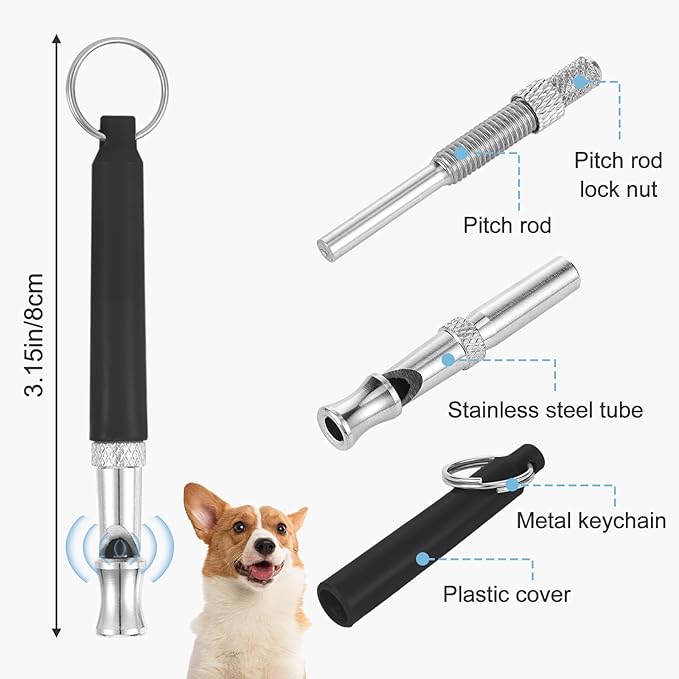 2 Pack Dog Whistle to Stop Barking Neighbors Dog, Professional Adjustable Ultrasonic Silent Dog Whistle for Dog Training Whistle for Recall or Scare Dogs Away with Lanyard (Black & White)