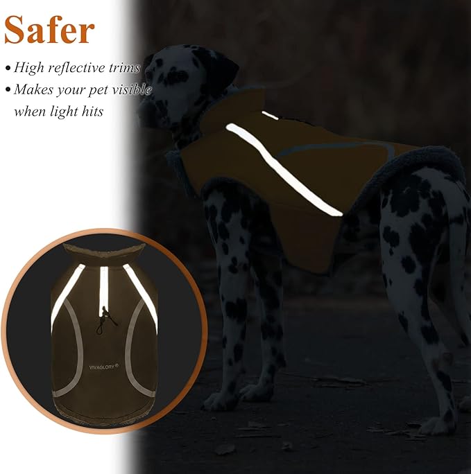 VIVAGLORY Frostfit Dog Coat, Dog Jacket for Winter & Cold Weather, Warm Fluffy Fleece Lined Water Resistant Reflective for Puppy, Coat with Velcro Fastening & Leash Hole, XXS, Khaki