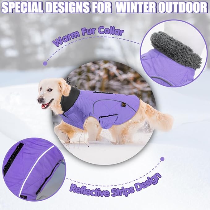 EMUST Dog Jackets for Winter, Cold Weather Coats for Dogs, Soft Winter Jackets for Medium Large Dog, Pet Vest for Small Medium Large Dogs, Purple, L