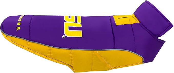 NCAA LSU Tigers Puffer Vest for Dogs & Cats, Size Small. Warm, Cozy, and Waterproof Dog Coat, for Small and Large Dogs/Cats. Best NCAA Licensed PET Warming Sports Jacket