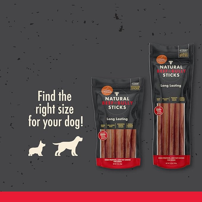 Canine Naturals | Natural Beef & Bully Sticks | 48 Count | Long-Lasting, Odor Free, High Protein Chews Made with 100% Real Bully | Bulk Carton Large Sticks