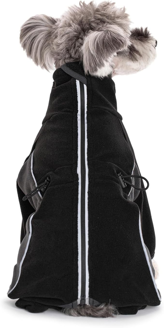 Fleece Dog Coat for Small Medium Dog,Pullover Pajamas Jumpsuit Bodysuit Puppy Coats with Legs, Pet Windproof Warm Cold Weather Jacket Full Body Vest Cozy Snowsuit Outfit Clothes (Black, XL)