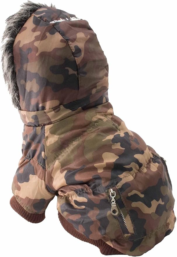 PET LIFE Classic Metallic Fashion Pet Dog Coat Jacket Parka w/ 3M Insulation and Removable Hood, Medium, Camouflage