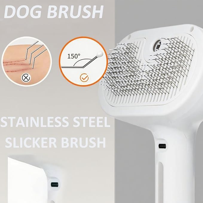 Fresh Fur Shower Brush, 3-in-1 Self-Cleaning Steamy Pet Brush for Dogs & Cats – Grooming Tool for Long & Short Hair, Removes Loose Hair and Reduces Shedding (White)